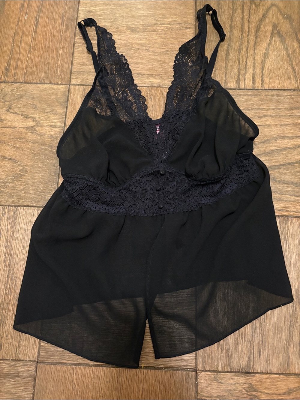Black Lace-Trim Sheer Top - Women's Intimate Sleepwear